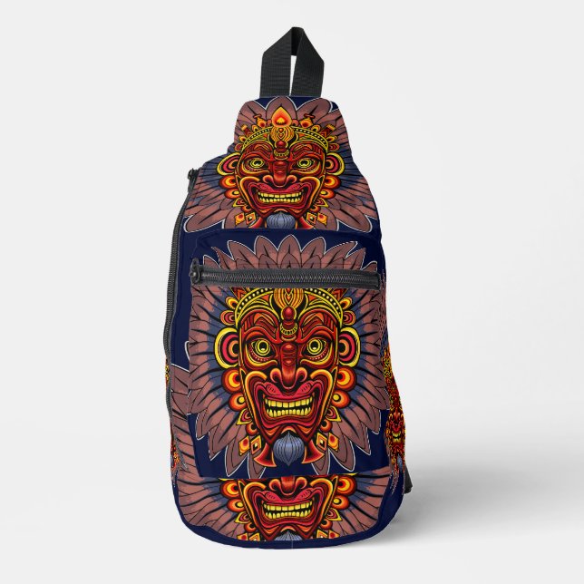 Tribal Warrior King Ritual Mask Sling Bag (Front)