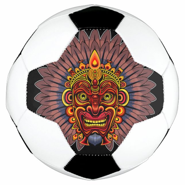 Tribal Warrior King Ritual Mask Soccer Ball (Front)