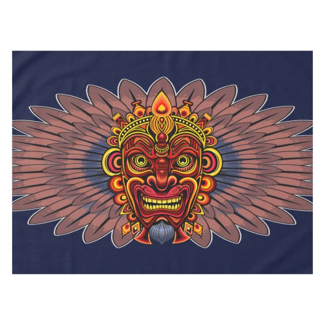 Tribal Warrior King Ritual Mask Tablecloth (Front (Horizontal))