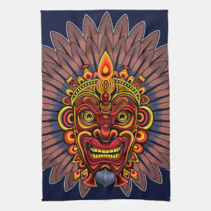 Tribal Warrior King Ritual Mask Tea Towel