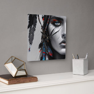 Tribal Warrior Square Wall Clock
