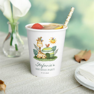 Tribal Watercolor Giraffe Safari Theme Birthday Paper Cups