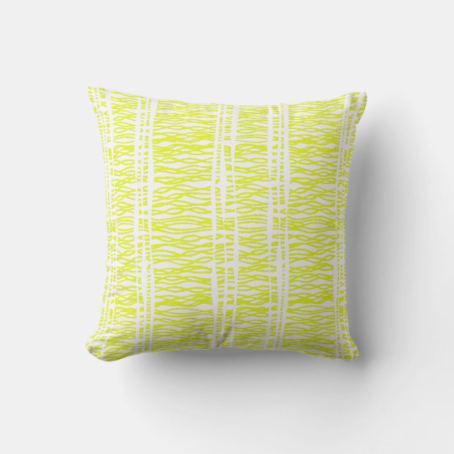 Tribal weave bright yellow green throw pillow (Front)