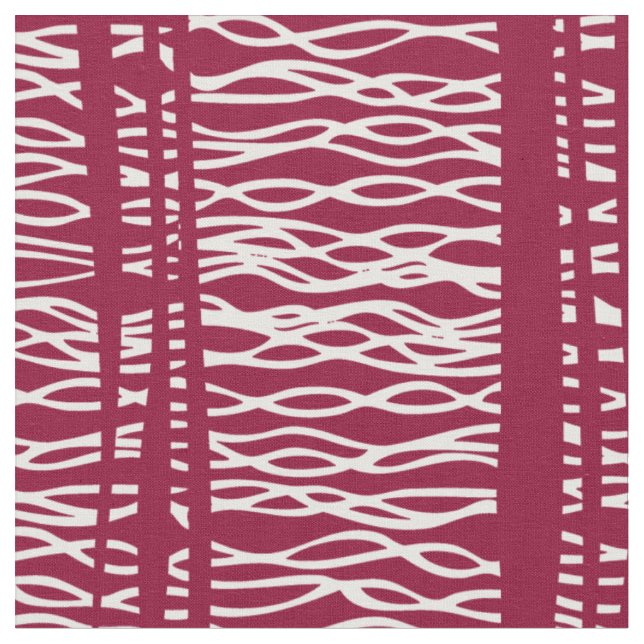 Tribal weave white out on red lines pattern fabric (Close Up)