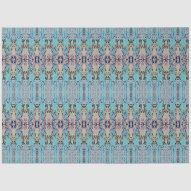 Tribal Western Blue Teal Art Pattern Bull Skull Tissue Paper (Front)