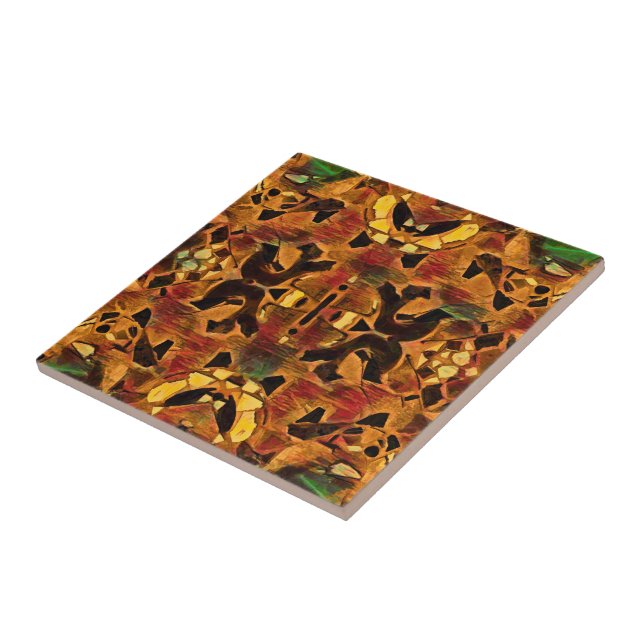 Tribal Western Native Brown Green Red Pattern Ceramic Tile (Side)