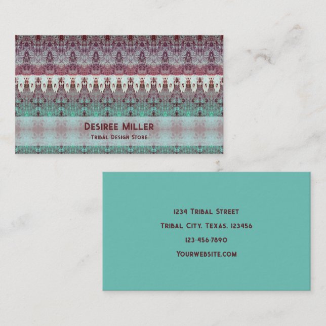 Tribal Western Pattern Teal Bull Cow Skull Country Business Card (Front/Back)