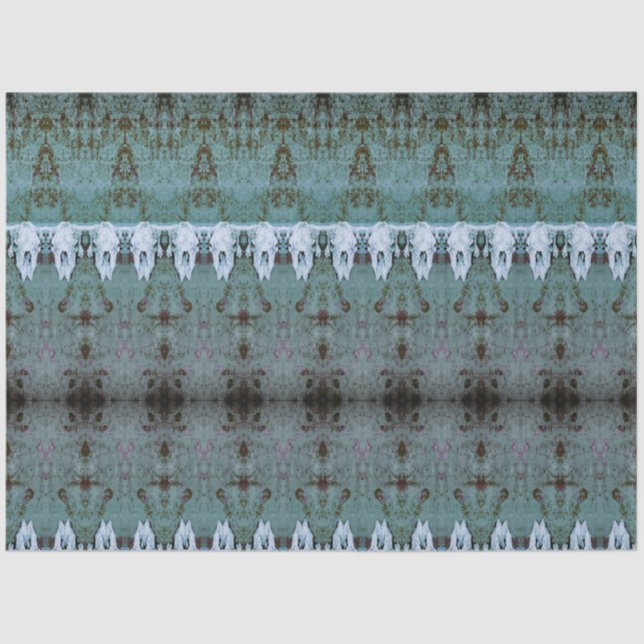 Tribal Western Pattern Teal White Bull Cow Skull Tissue Paper (Front)