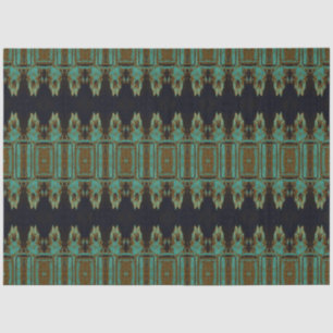 Tribal Western Teal Brown Art Pattern Bull Skull Tissue Paper