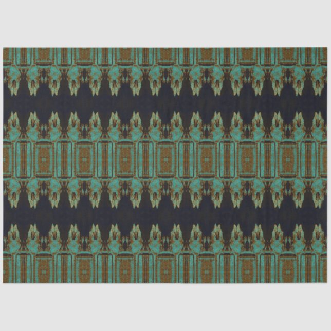 Tribal Western Teal Brown Art Pattern Bull Skull Tissue Paper (Front)