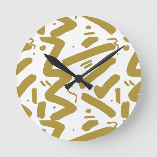 Tribal White and Gold  Round Clock (Front)