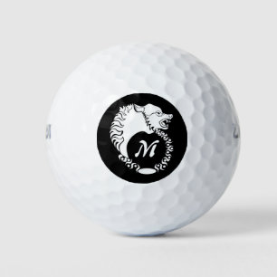 Tribal White Wolf Head Silhouette Laurel Monogram Golf Balls