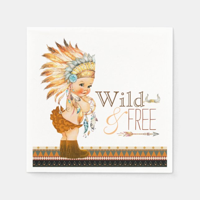 Tribal Wild and Free Girl Baby Shower Napkin (Front)