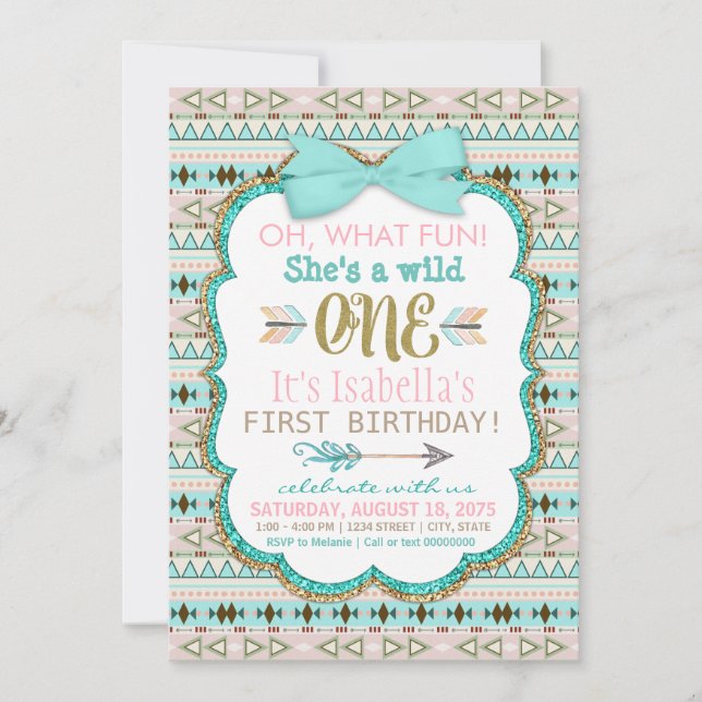 Tribal Wild One Birthday Party Invitation (Front)