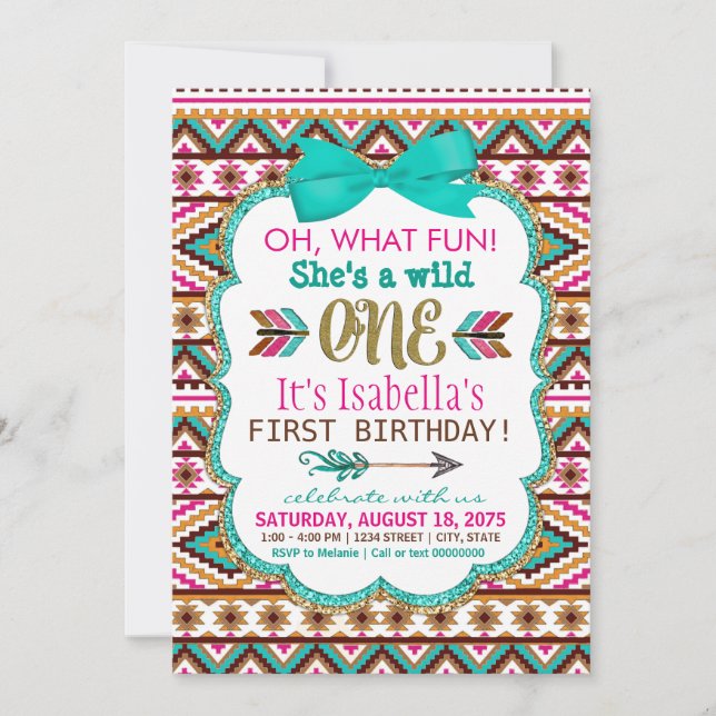 Tribal Wild One First Birthday Party Invitations (Front)