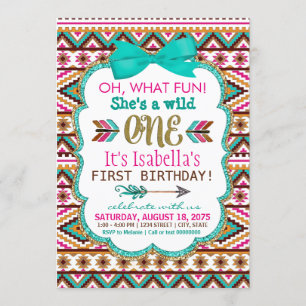 Tribal Wild One First Birthday Party Invitations