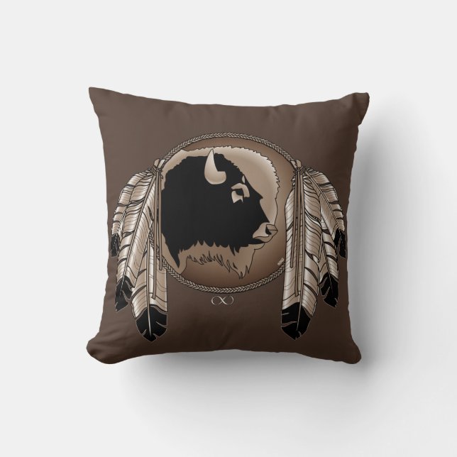 Tribal Wildlife Pillow Native Art Buffalo Pillows (Front)