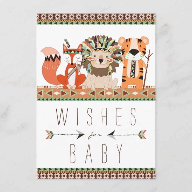 Tribal Wishes for Baby Fox Lion Tiger Baby Shower Advice Card (Front)