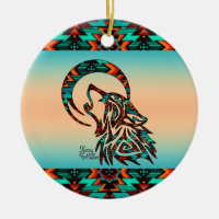 Tribal Wolf Ceramic Ornament