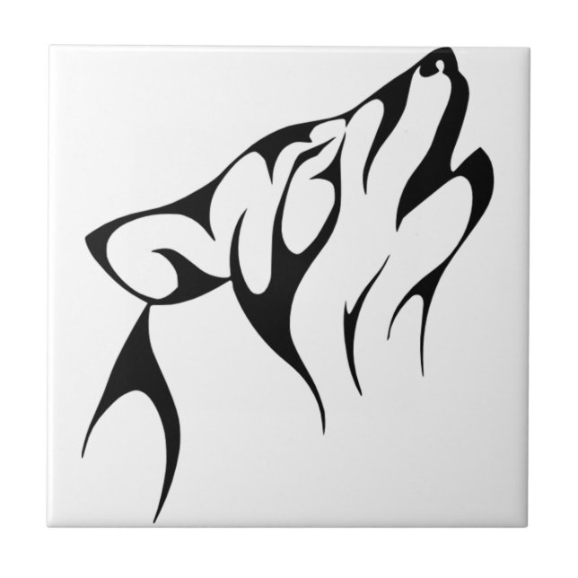 Tribal Wolf Ceramic Tile (Front)