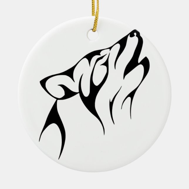 Tribal Wolf Ceramic Tree Decoration (Front)