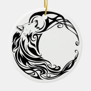 Tribal Wolf Ceramic Tree Decoration