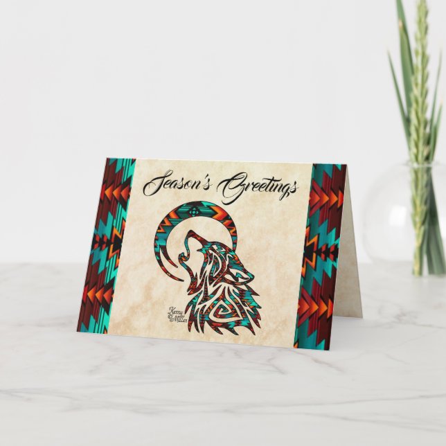 Tribal Wolf Holiday Card (Front)