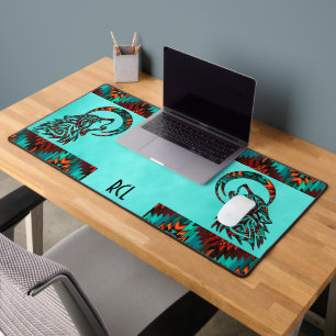 Tribal Wolf Howling At The Moon Desk Mat
