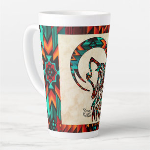 Tribal Wolf Howling At The Moon  Latte Mug