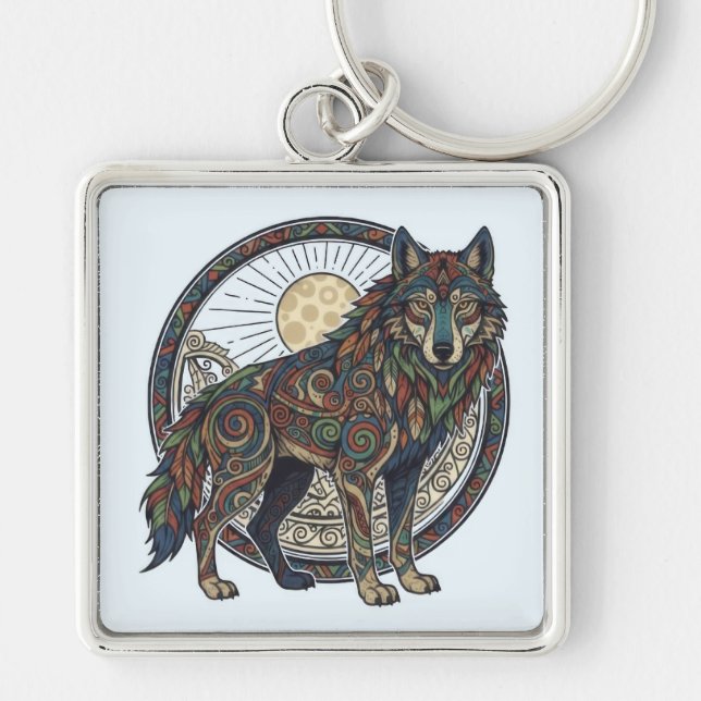 Tribal Wolf Key Ring (Front)