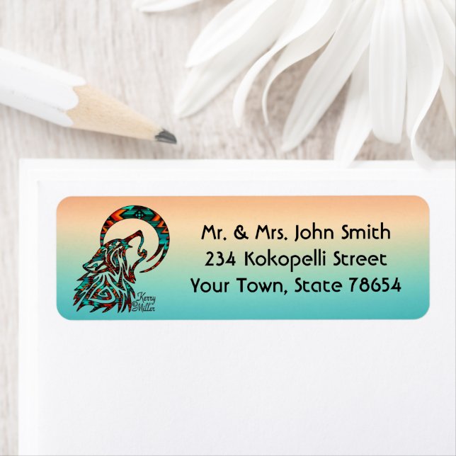 Tribal Wolf Label Return Address Label (Insitu)
