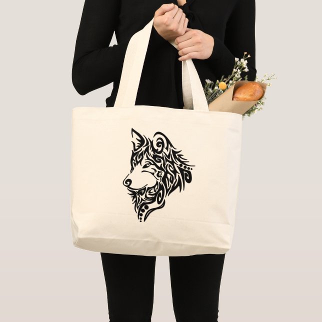 Tribal Wolf Large Tote Bag (Front (Product))