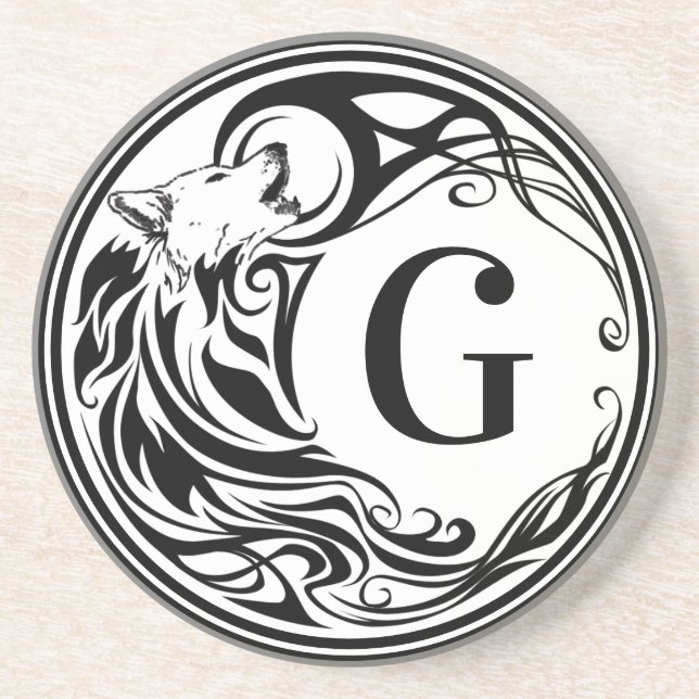 Tribal Wolf Monogram Coaster (Front)