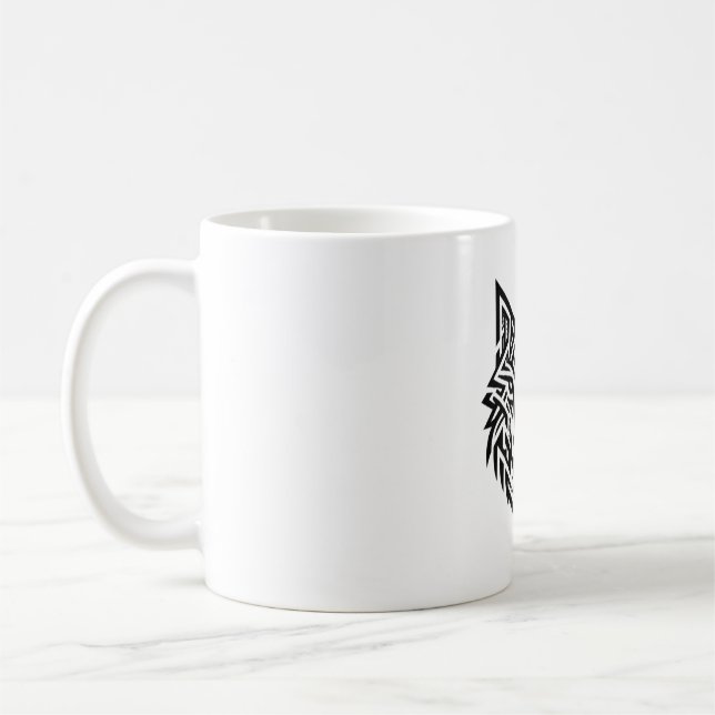 Tribal Wolf Mug – Bold Geometric Animal Design (Left)