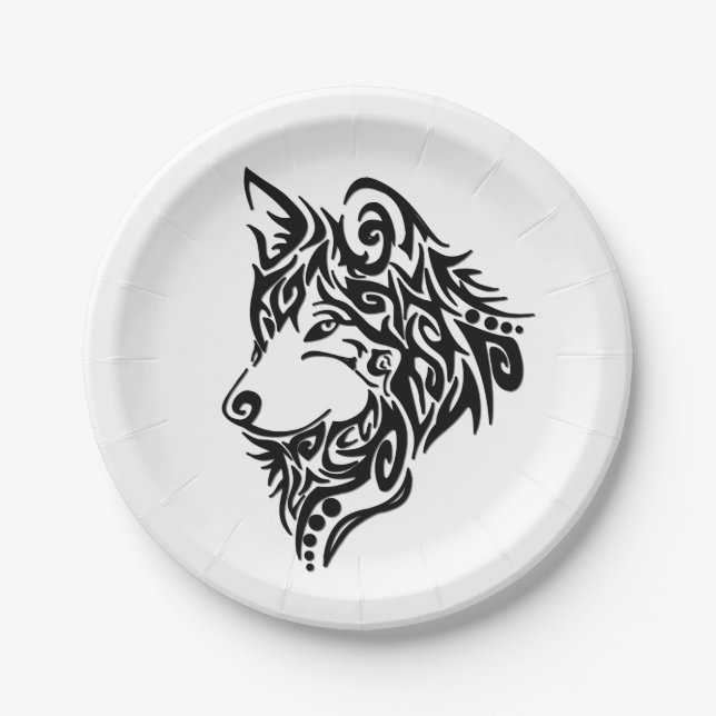 Tribal Wolf Paper Plate (Front)