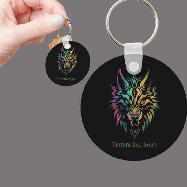 Tribal Wolf Patch – "Nurture That Beast" Key Ring (Creator Uploaded)