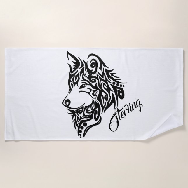 Tribal Wolf Personalised  Beach Towel (Front)