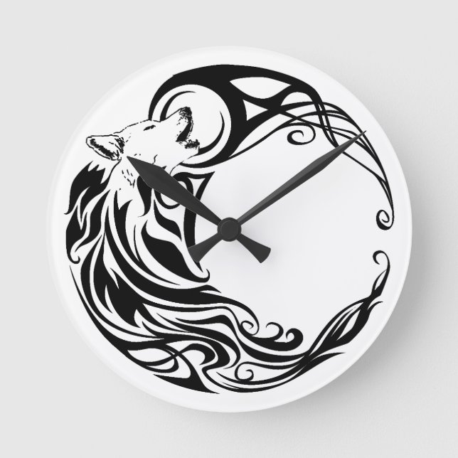 Tribal Wolf Round Clock (Front)