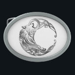 Tribal Wolf - Shaded Belt Buckle<br><div class="desc">Tribal design featuring a wolf in a crescent moon with shades of black,  grey and white.</div>