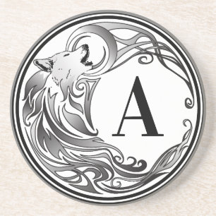 Tribal Wolf - Shaded Monogram Coaster