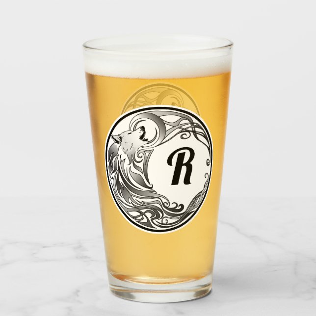Tribal Wolf - Shaded Monogram Glass (Front Filled)