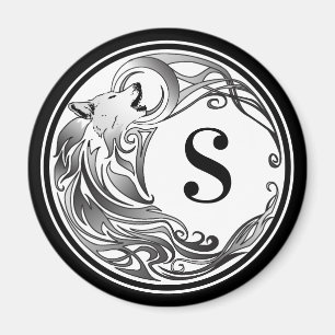 Tribal Wolf - Shaded Monogram Magnet