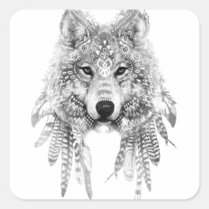 Tribal Wolf Spirit Square Sticker