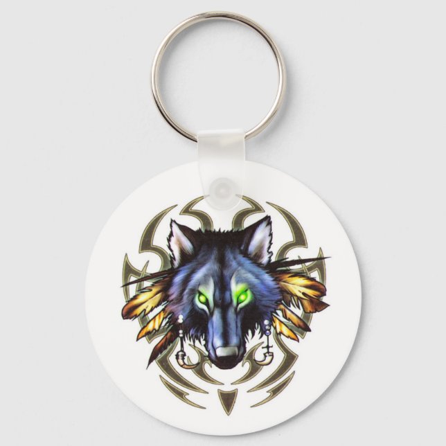 Tribal wolf tattoo design key ring (Front)