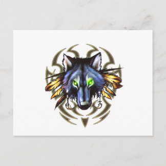 Tribal wolf tattoo design postcard