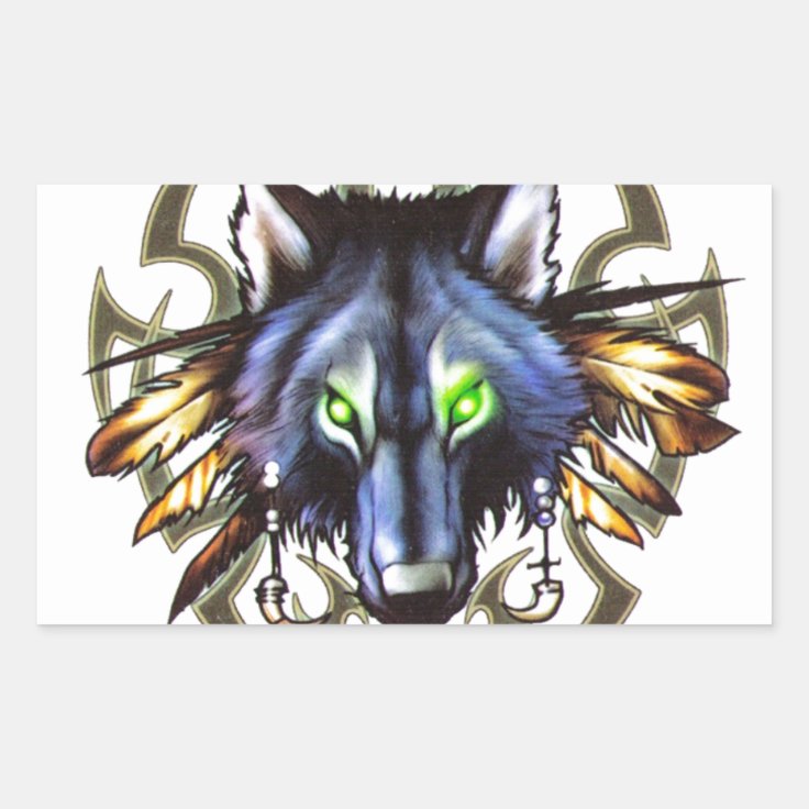 Tribal wolf tattoo design rectangular sticker | Zazzle