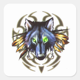 Tribal wolf tattoo design square sticker