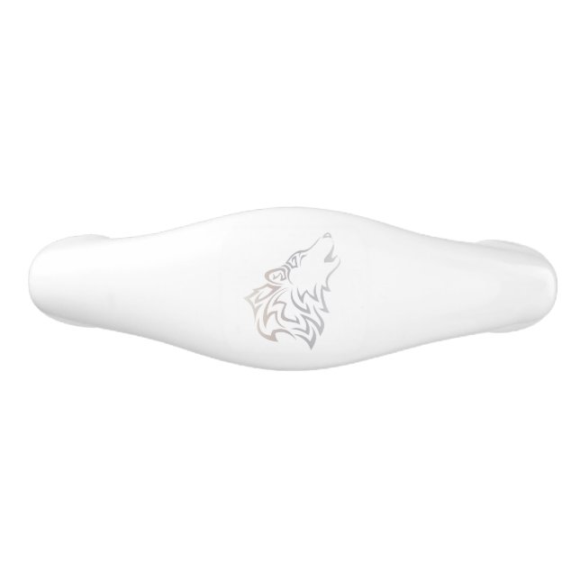 Tribal Wolf White Taupe Gradient Ceramic Drawer Pull (Front)
