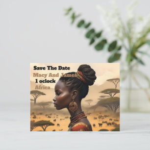 Tribal Woman Watching Over Her African Landscape, Announcement Postcard