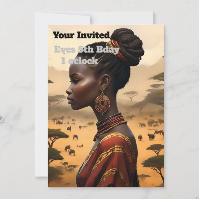 Tribal Woman Watching Over Her African Landscape, Invitation (Front)
